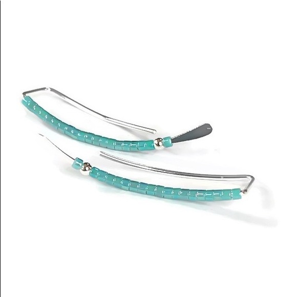 Long Turquoise Ear Crawlers Climber Earrings 925 Sterling Silver Gold or Rose - Picture 4 of 9